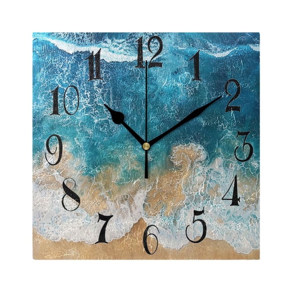 Beach Ocean Wall Clock Decorative Square Silent Non-Ticking Operated Clocks Aesthetic for Bedroom Living Room