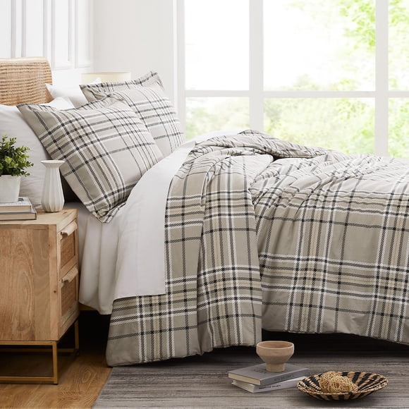 Southshore Fine Living, Inc. Ensemble de Douillette 2 Pcs Format Simple, Douillette en Alternative au Duvet, Tissu Microfibre Doublement Brossé, Couvre-Lit Léger Décor de Chambre Assorti, Ensembles de Literie TG/Simple, Carreaux Moka