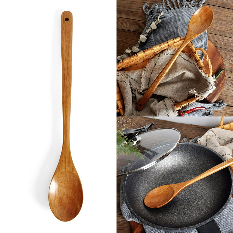 FJNATINH Long Handle Wooden Mixing Spoon, 16.5 inch Long Wooden Spoon Wood Soup Spoons for Cooking and Stirring