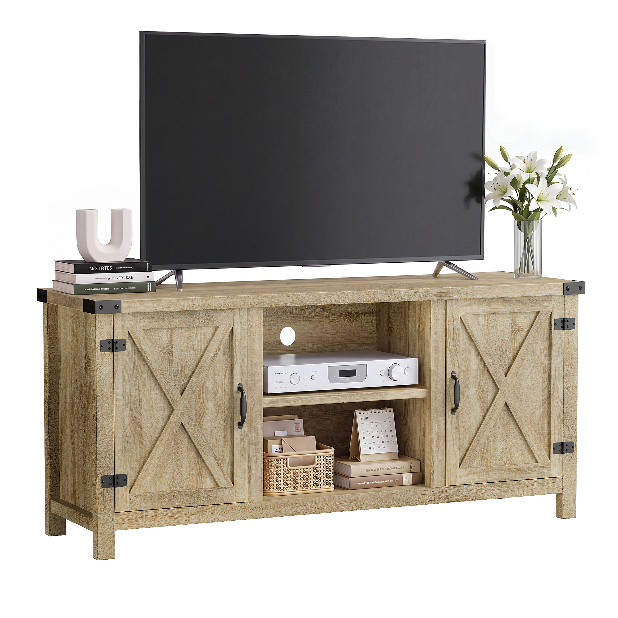 Homall Farmhouse TV Stand for 65", Oak Wood photo 8