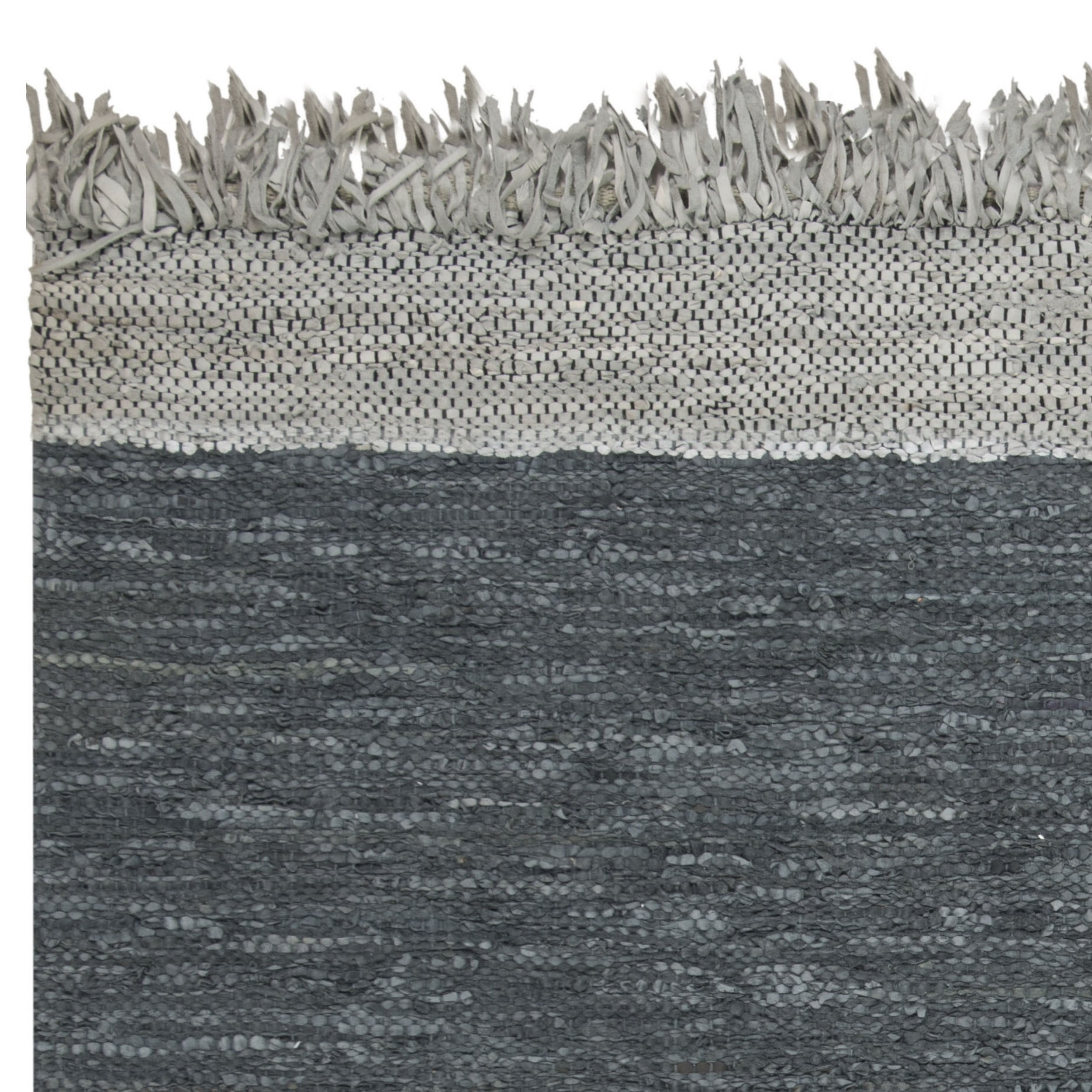 SAFAVIEH Vintage Leather Horatio Braided Fringe Border Area Rug, Light Grey/Dark Grey, 6' x 9'
