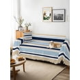 thumbnail image 3 of Navy Blue Khaki Striped Couch Cover for 2 Cushion Couch, Farmhouse Stripes Modern Abstract Art Washable Love Seat Sofa Covers Slipcover, Throw Sofa Covers for Pets, Furniture Protector 71"x102", 3 of 9