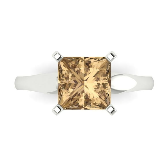 Solitaire Engagement Ring for Women - 2.5ct Simulated Champagne Diamond in 14K White Gold Promise Ring