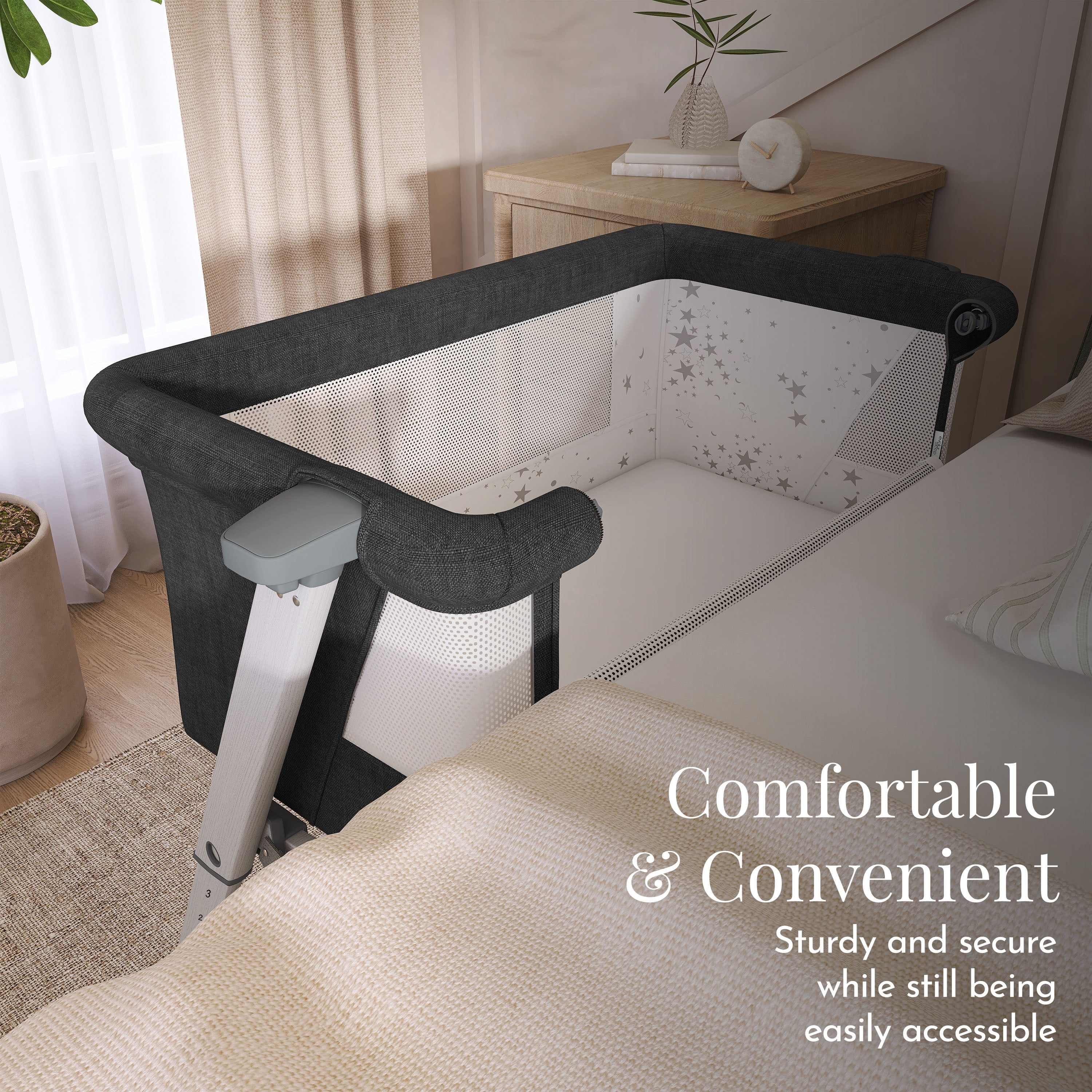 Evolur Stellar Bassinet and Bedside Sleeper in Black