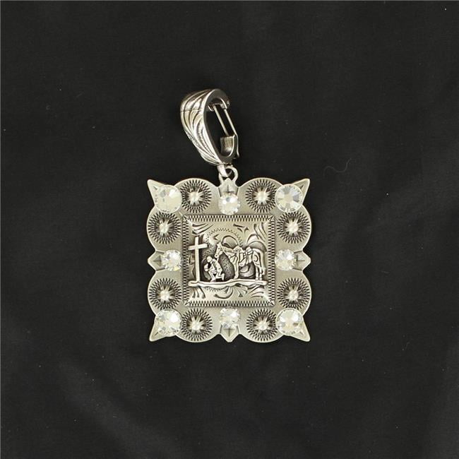 M & F Western Women's Square With Praying Cowboy Necklace Pendant Silver One Size 