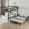 thumbnail image 3 of Full XL over Full XL Metal Bunk Bed/Metal Loft Bed and Metal Platform Beds, with raised security fence, Vintage Wood-colored, 3 of 9