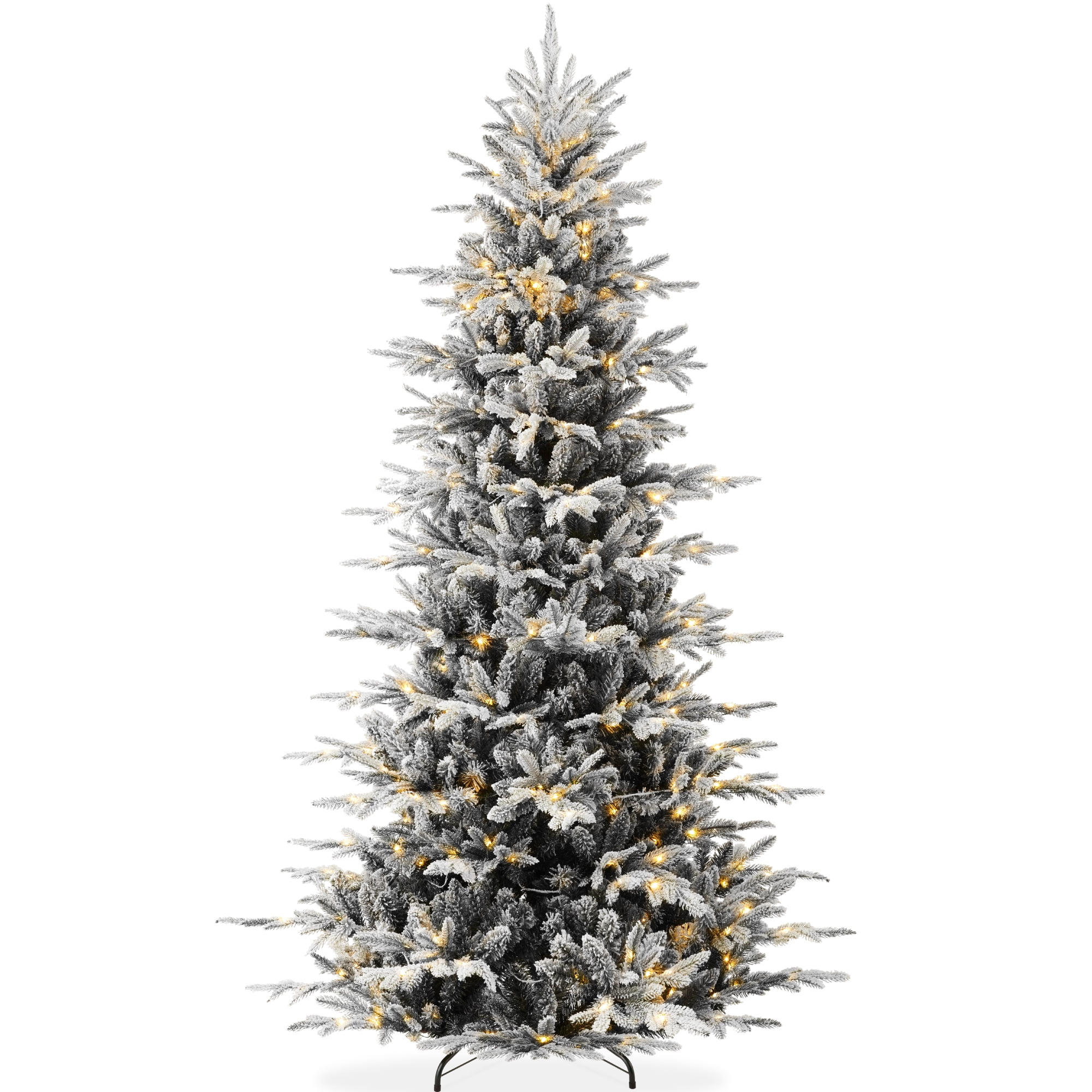 Best Choice Products 6ft Pre-Lit Flocked Artificial Aspen Noble Fir Christmas Tree w/ 1,350 Branch Tips, 300 LED Lights - Black