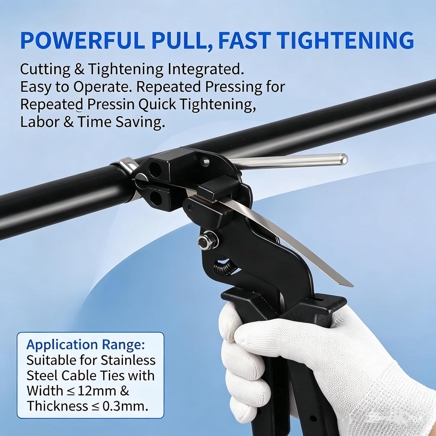 Stainless Steel Cable Tie Tool, Metal Zip Tie Gun with 150 PCS 7.8inch(150mm) Stainless Steel Zip Ties, for Fence Repair, Cable Management, Automotive and Farm Use