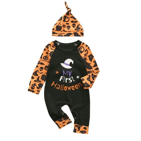 

Binpure Newborn Baby Unisex Romper Cartoon Patchwork Jumpsuit+Printed Hat
