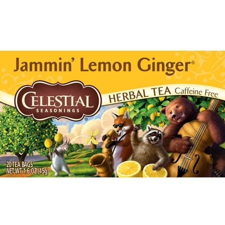 (6 Boxes) Celestial Seasonings Herbal Tea, Jammin' Lemon Ginger, 20