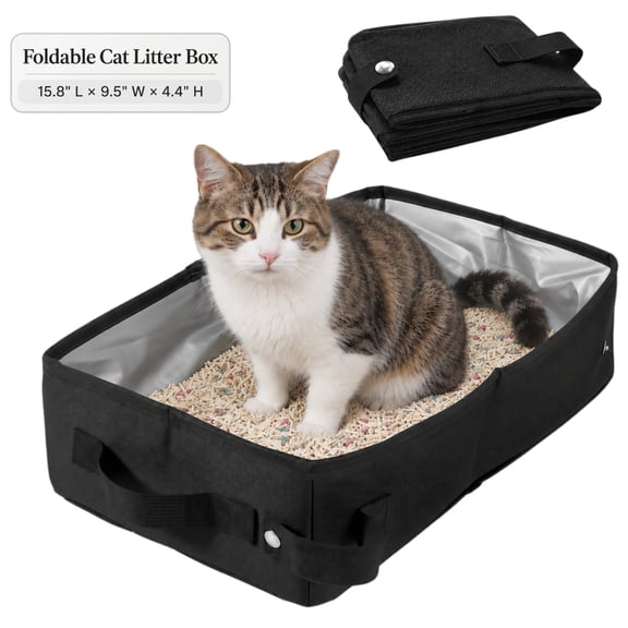 Travel Litter Box for Cats, Portable Litter Box, Foldable Travel Cat Litter Box, Waterproof Cat Box, Leak-Resistant and Easy to Carry for Car, Hotel, Camping and Travel, Black