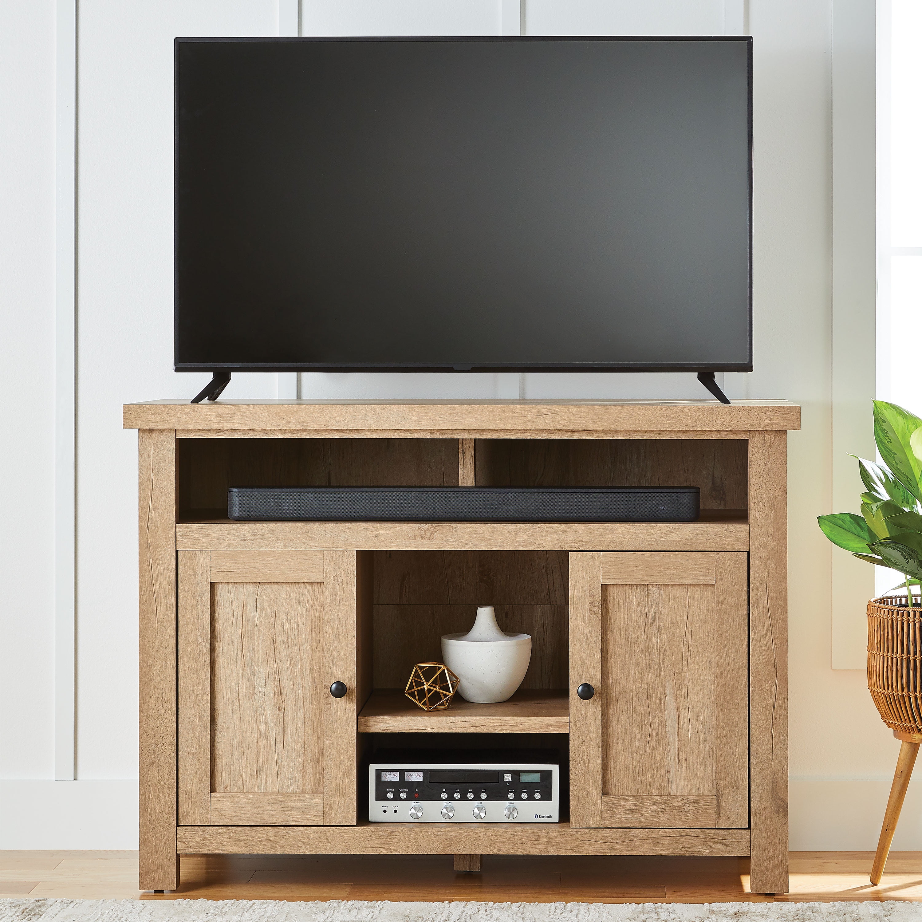 Better Homes Gardens Wheaton Media Console For Tvs Ip To 60 Natural Oak Walmart Com