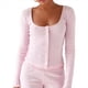 thumbnail image 2 of Conjunto de Pijama para Mujer, de Larga, con Botones, Top y Pantalones Cortos con Volantes, Conjunto de 2 Piezas para Estar en Casa, Ropa de Dormir Y2k. Rosa L, 2 of 8