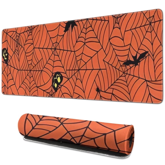 Long Mouse Pads for Desk,Halloween Spider Web Silhouette Pattern Desk Mats on Top Of Desks, Desk Mouse Pad Extra Large with 3mm Non-Slip Base and Stitched Edge for Gaming,Office,Work,Home 31.5x11.8in