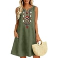 thumbnail image 5 of ZToonmas Women's Sleeveless V-Neck Embroidered Mini Dress Casual Boho Shift Tunic Dress with Pockets for Summer, 5 of 9