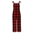 thumbnail image 4 of BONIXOOM Jumpsuits for Women Women's Pants Plaid Mid Waisted Long Camping Beach Jumpsuit Baggy Fit Flare-Leg Standard Red M, 4 of 4