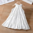 thumbnail image 4 of WRKEKC Girls Casual Dresses Solid Color Spaghetti Strap Ruffle Dress with Colorful Pom - Poms Summer Princess Outfit for 2-14 Years Kids, 4 of 9