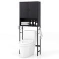 thumbnail image 1 of Over The Toilet Storage Cabinet Bathroom Toilet Organizer with Double-Door Cabinet & Open Compartment Adjustable Shelf & Bottom Bar Space-saving Over Toilet Rack for Laundry Room Black, 1 of 9