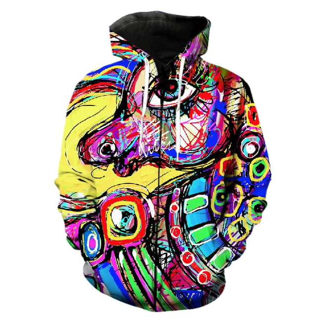 Sudadera con capucha y cremallera para hombre, estilo Harajuku, informal, de manga larga, con grafiti de arte abstracto, unisex, de gran tamaño