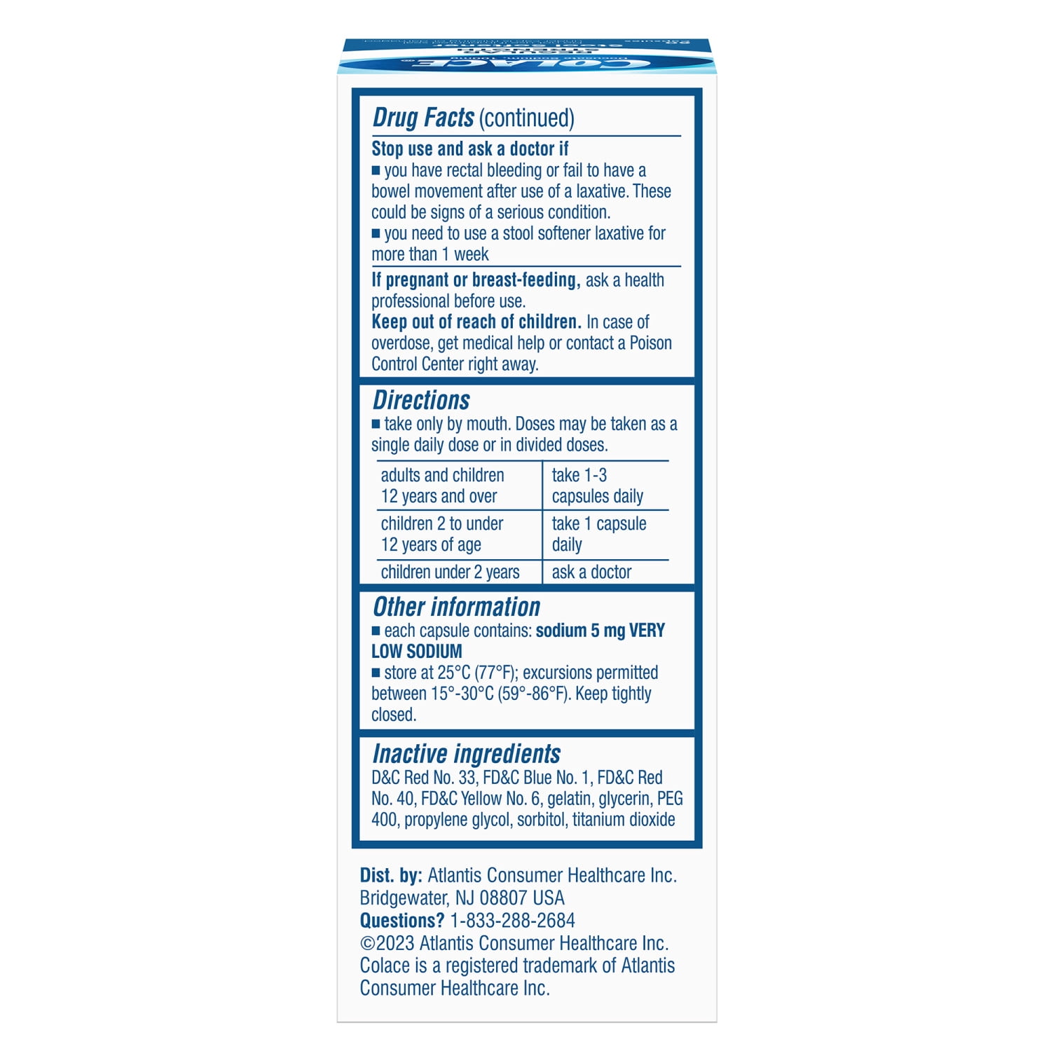 Colace Stool Softener Constipation Relief, 100 mg, 60 Capsules