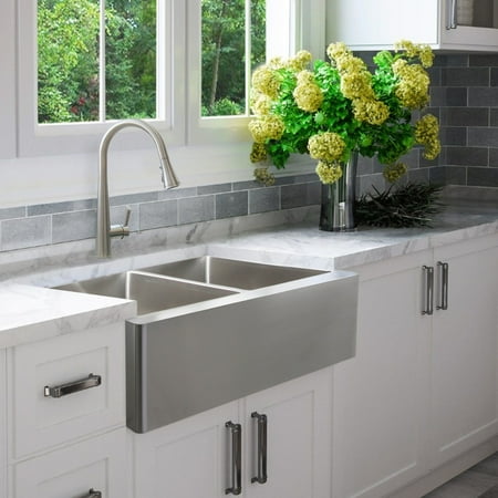 Stylish 33 Inch Farmhouse Double Bowl Stainless Steel A Kitchen Sink Canada Stylish 33 Inch Farmhouse Double Bowl, Stainless Steel Double Bowl Farmhouse Sink