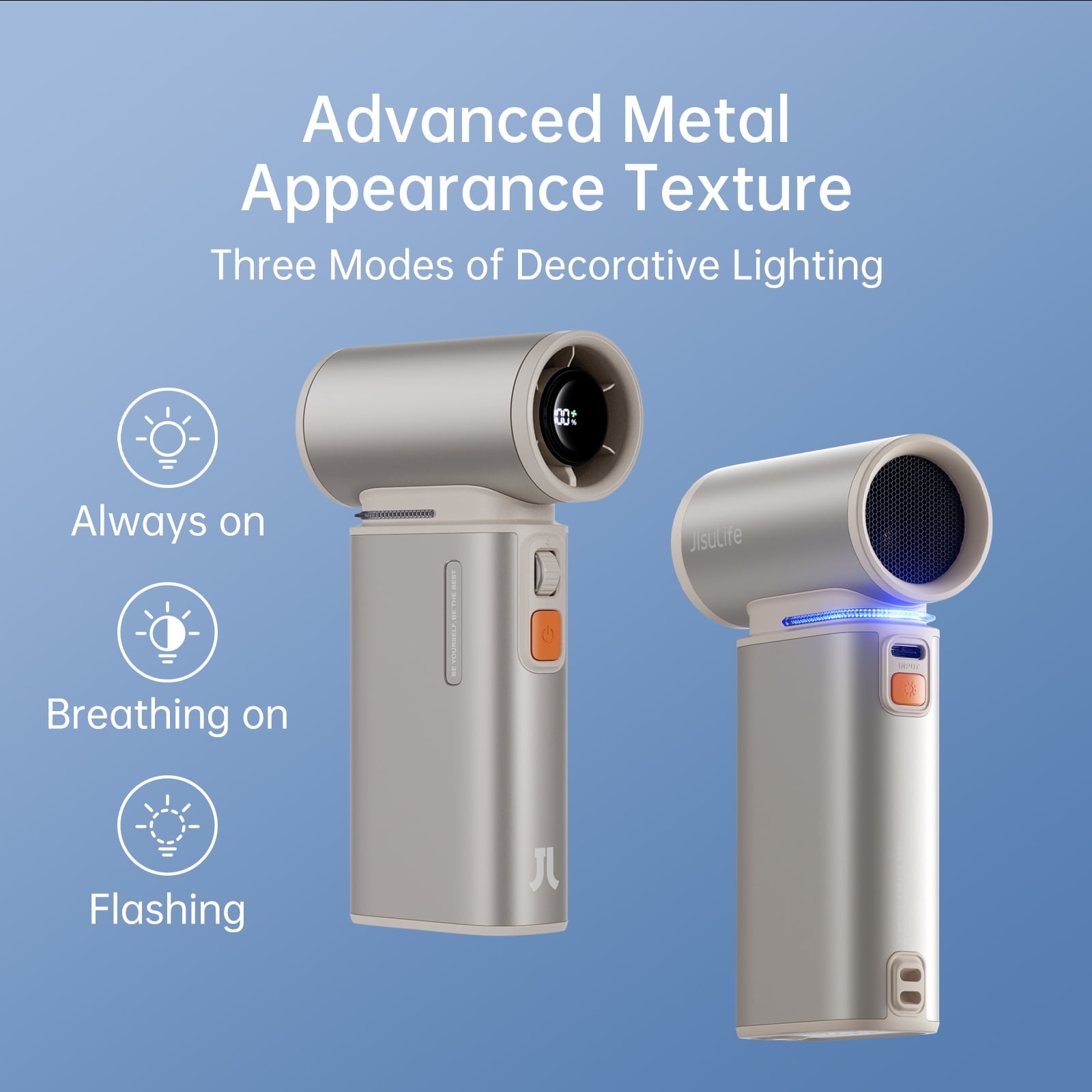 JISULIFE Portable Turbo Fan - 100-Speed Adjustable, 9000mAh Rechargeable, LED Display, Metal Shell with Accessories