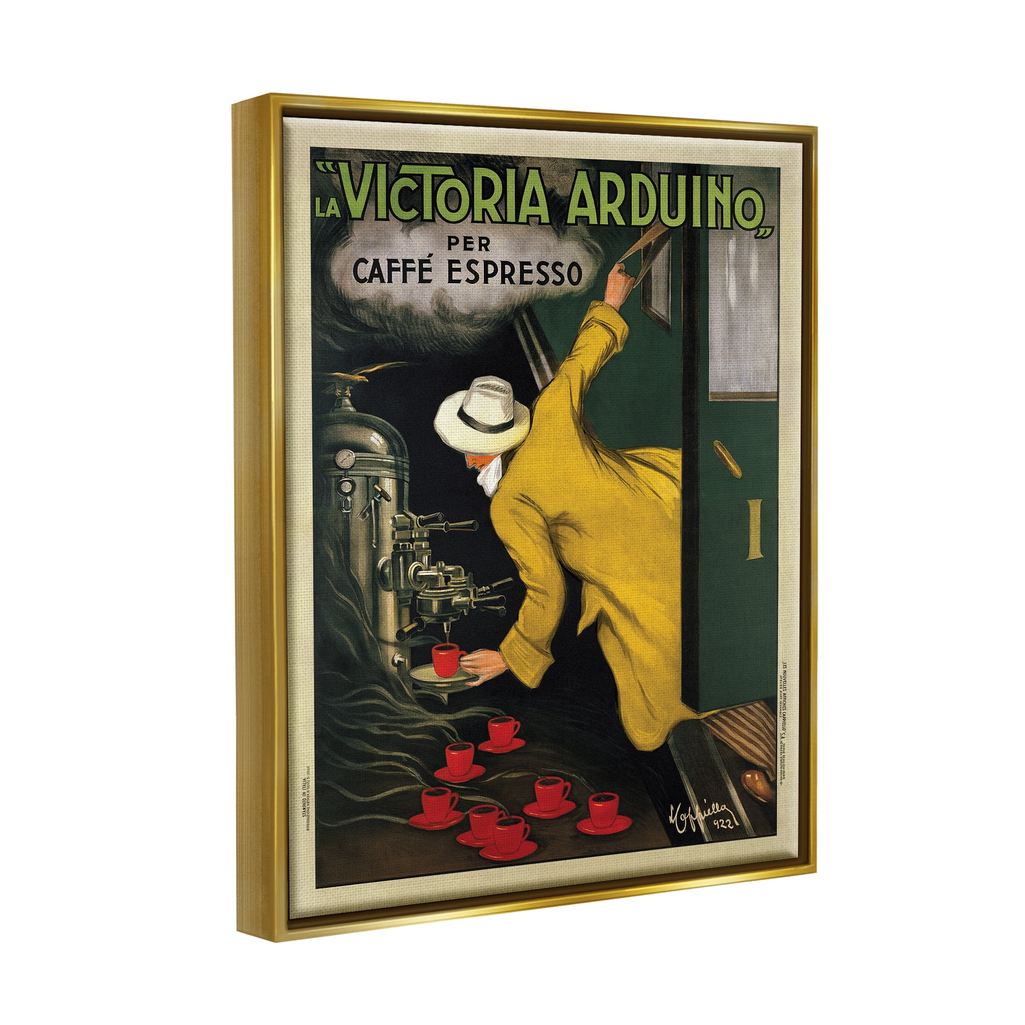 Stupell Industries La Victoria Arduino Cafe Espresso Vintage Inspired Poster Metallic Gold Framed Floating Canvas Wall Art, 24x30, by VeeBee