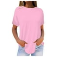 thumbnail image 2 of Tittly T Shirts for Women Graphic Tees Women's Pure Color Fashionable Casual Round Neck Short Sleeve Top Tshirts Shirts Womens Tops Pink XL, 2 of 5