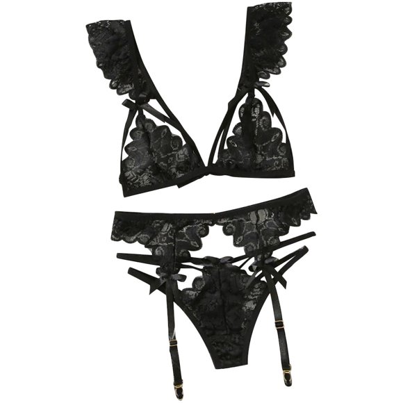 Bra and Panty Set Sexy 3-Pc Women Lace Sexy Lingerie Straps Bra and Panty Garter Set Underwear Babydoll Lace Underwear for Women Sexy Sexy Lingerie for Women Babydoll Lingerie for Women