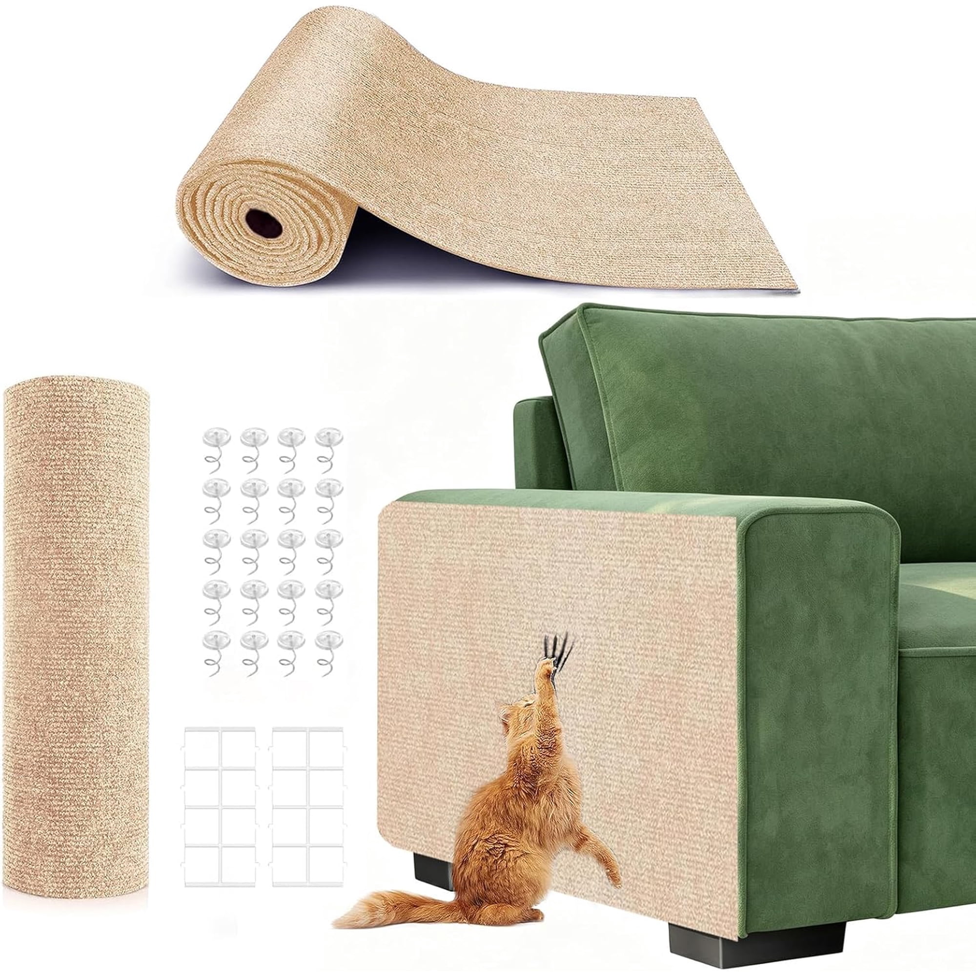 Self-Adhesive Beige Cat Scratching Mat and Couch Protector to Prevent Cat Claw Damage