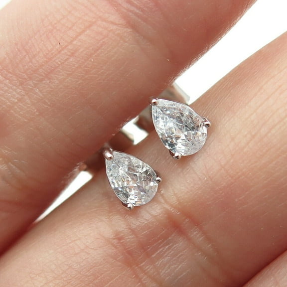 Mangal Jewels 3 Ct Pear Cut 4mm Diamond Solitaire Womens Stud Earrings 14k White Gold Finish