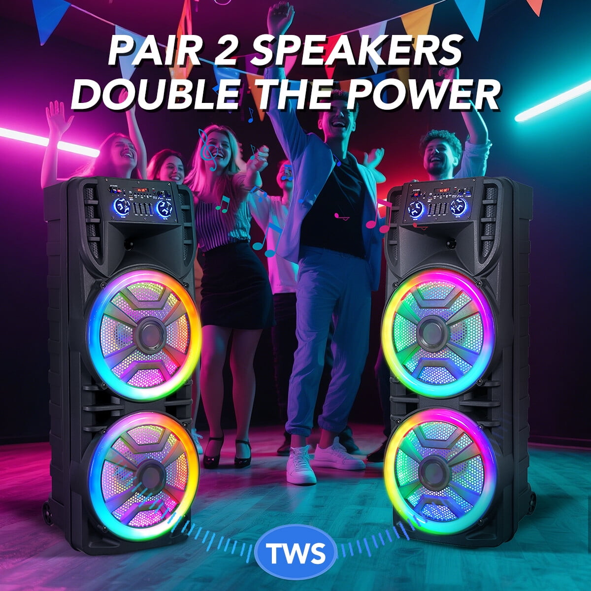 Lohoms Dual 12-in Woofer Bluetooth Speaker With Mic Portable Party PA Sound System RGB