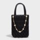 thumbnail image 2 of Bolsos de mano de cuero plisado para mujer, bolsos de hombro de cadena de perlas de diseñador de lujo, bolsos de cuero plisado de primera calidad, bolso para teléfono celular, 2 of 5
