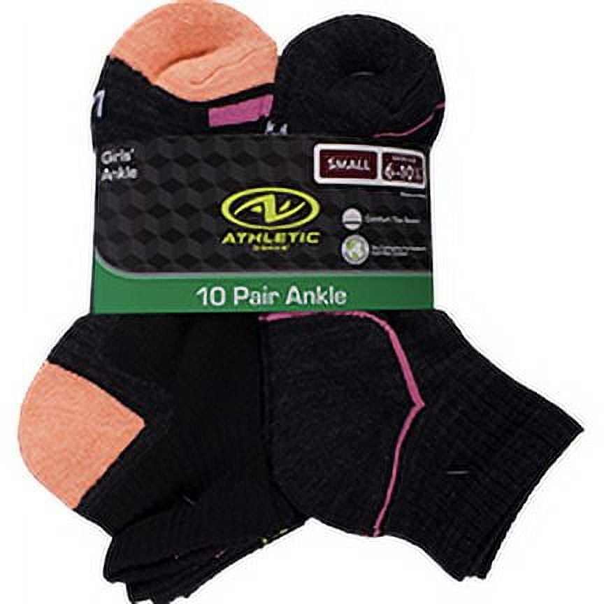 Athletic Works Girls Ankle Socks, 10 Pack, Sizes S-L
