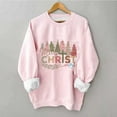 thumbnail image 2 of Pink Sweatshirts Women Christmas Outfits Crewneck Pullover Loose Long Sleeve Tops Xmas Tree Print Festive Clothes (M, Pink 02), 2 of 5