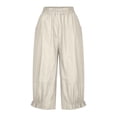 thumbnail image 4 of Wycnly Capris for Women Womens Loose Cropped Pants Casual Solid Elastci Waist Straight Leg Crop Trousers Vintage Cotton Linen Pants with Pockets, 4 of 5