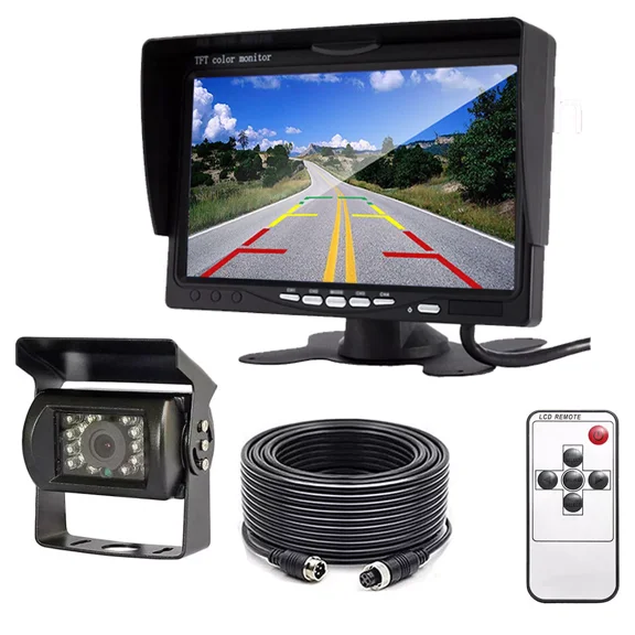 7" Rear View Backup Camera 4Pin System For Skid Steer RV Truck Heavy Equipment