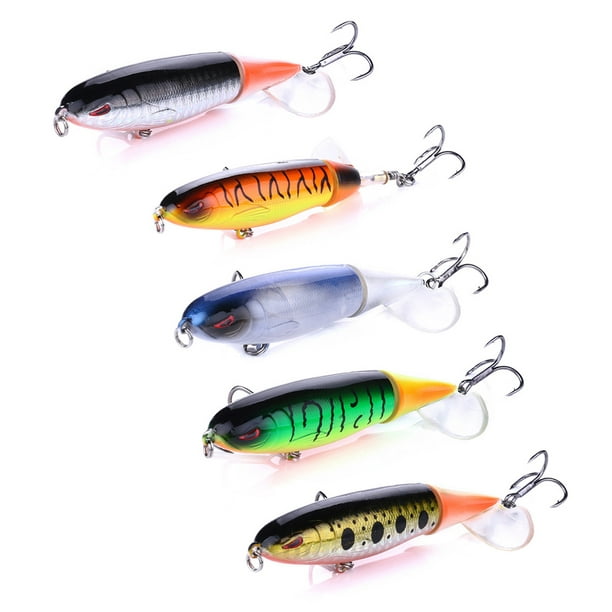 Neinkie 5pcs/Set Whopper Plopper Lures Fishing Lures For Bass, Topwater Lure With Floating Rotating Tail Bait, Bass Fishing With Barb Treble Hooks Sim