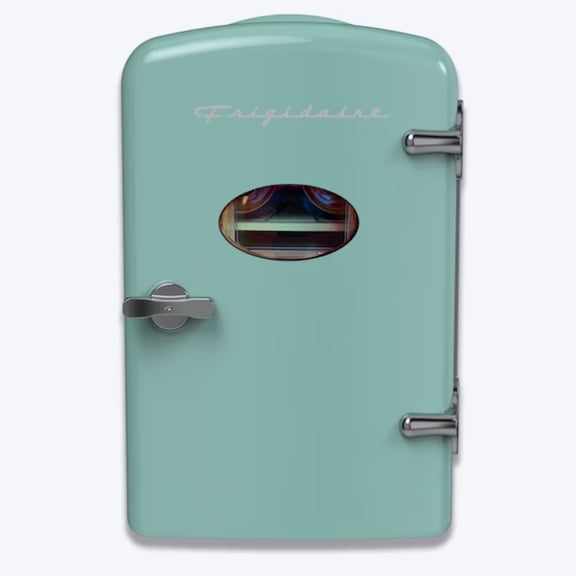 Pre-Owned Frigidaire 6 Can/4L Mini Retro Beverage Fridge Mint EFMIS129-B-MINT-CP4, Includes 110V home power cord & 12V DC car adapter