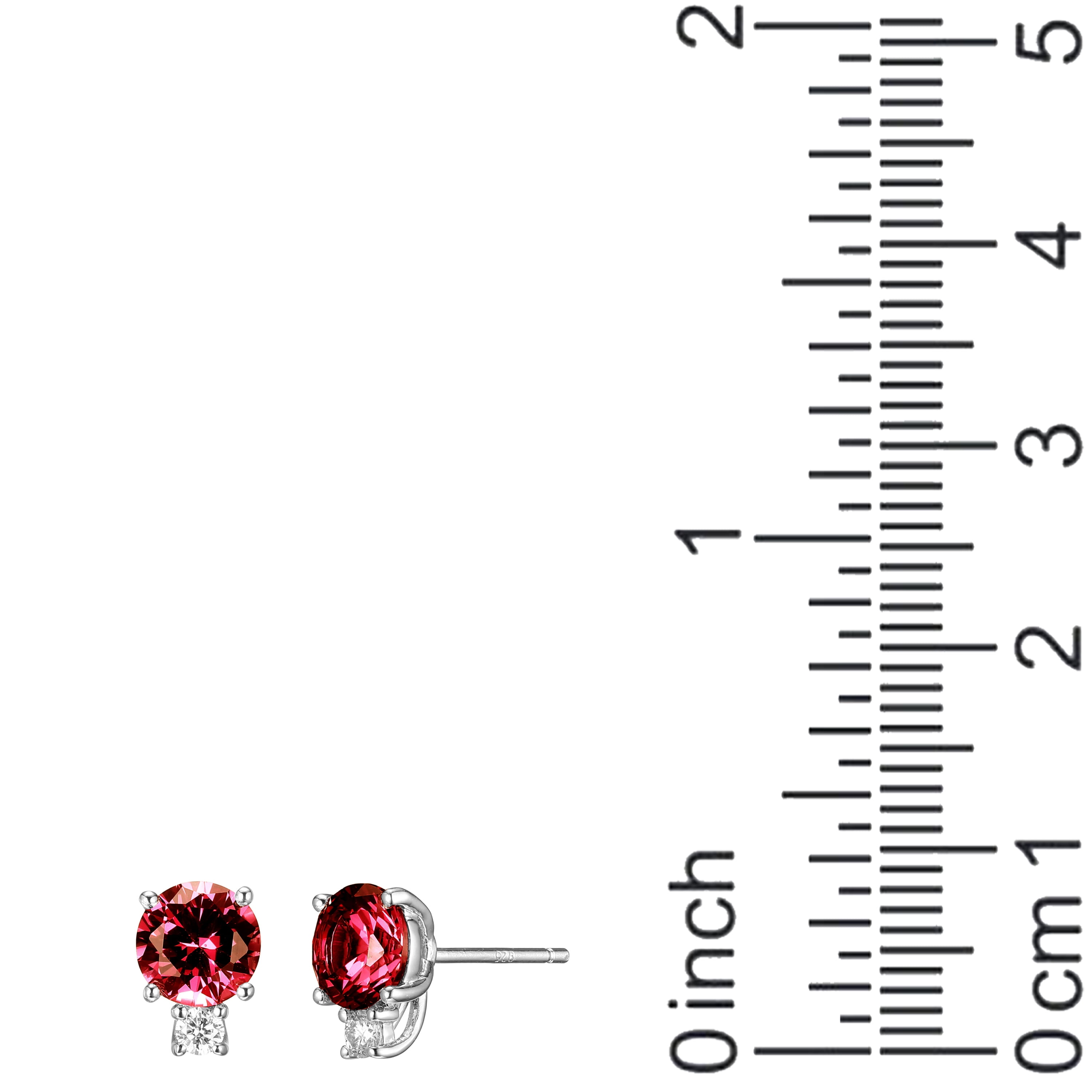 Forever Facets Jewelry Platinum Over Sterling Silver Created Ruby and 1/10th Carat Total Weight Lab Grown Diamond Two Stone Earrings (H-I Color, I1 Clarity)
