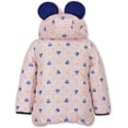 thumbnail image 2 of Disney Girl's Minnie Mouse Print Hooded Puffer Jacket with Ears and Bow, 2 of 4