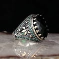 thumbnail image 3 of Ephesus Jewelry Handmade Sterling Silver Zircon Gemstone Men's Ring (Green | Black), 3 of 4