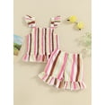 thumbnail image 2 of Bslissey Toddler Baby Girls Summer 2Pcs Outfits Striped Print Sleeveless Shirred Cami Tops + Elastic Waist Frill Trim Shorts 6M 12M 18M 24M 3T 4T Kids Casual Shorts Sets, 2 of 8