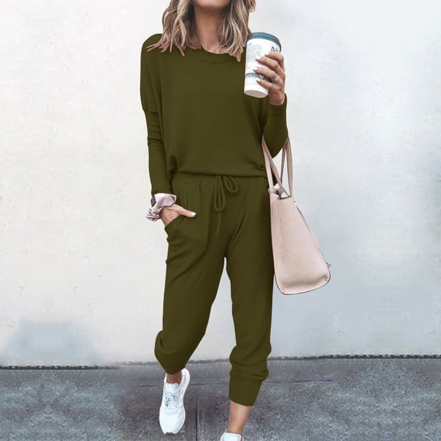 ITFABS Ensemble de Sport Décontracté pour Femmes d'Automne, Chandail à Manches Longues + Pantalon à Cordon