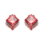 AERAVIDA 3.5 mm Orange-Red Crystal Cube .925 Sterling Silver Stud Earrings