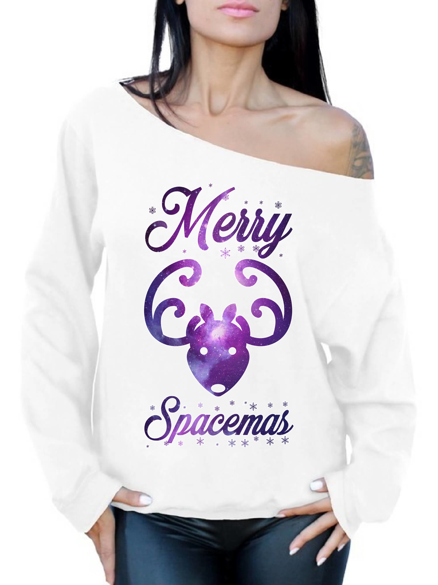 Merry Spacemas Christmas Off Shoulder Sweatshirt Xmas Reindeer Ugly Christmas Sweater Christmas Reindeer Gifts.