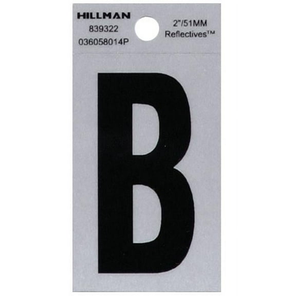 2 in. Black & Silver Reflective Mylar Square Cut Self Adhesive Letter - B