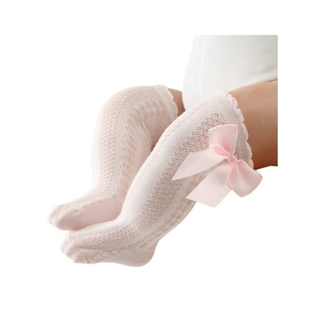 

VISgogo Infant Girls Socks Cute Bowknot Decoration Knee-Length Knitted Lolita Socks for 0-2 Years Old