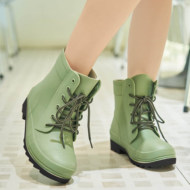 Lace Up Ankle Rain Boots Waterproof Rubber Outdoor Hiking Garden Chore Shoes Xfvqtps Rain Boots for Women Mid Calf Ankle Height Lace up  main image 2