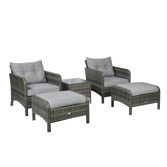 Rattan Patio Conversation Set 5 Pieces - Outdoor Lounge Chairs with Cushions & Coffee Table - Gray/Light Gray